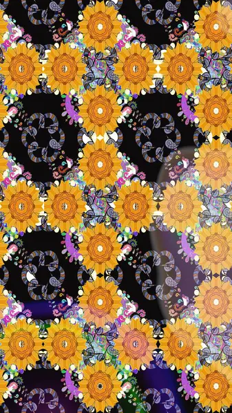 Çiçek ve yapraklı çiçek deseni. Küçük çiçekli şirin bir desen. Raster illüstrasyonu.