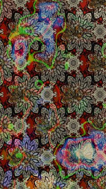 Raster illüstrasyonundaki çiçek desenli çizim. Renkli Bahar Teması eskiz kalıbı. Süslü kumaş deseni. Düz Çiçek Elementleri Tasarımı.