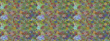 Asya tekstil tarzında. Raster illüstrasyonu. Yeşil ve nötr renklerde çiçekler. Raster illüstrasyonu. Kusursuz çiçek deseni.