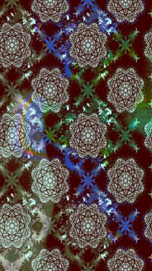 Çiçek desenli çizim. Raster illüstrasyonu. Asya tekstil tarzında. Kahverengi renkli çiçekler. Renkli Bahar Teması eskiz kalıbı. Düz Çiçek Elementleri Tasarımı.