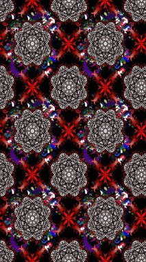 Siyah renkli bitkilerden oluşan parlak çiçekli çizim deseni.