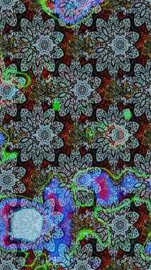 Mavi renkli çiçekler. Asya tekstil tarzında. Raster illüstrasyonu. Renkli Bahar Teması eskiz kalıbı. Düz Çiçek Elementleri Tasarımı. Çiçek desenini çiz.