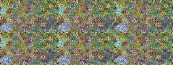 Asya tekstil tarzında. Raster illüstrasyonu. Yeşil ve nötr renklerde çiçekler. Raster illüstrasyonu. Kusursuz çiçek deseni.