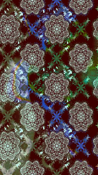 Çiçek desenli çizim. Raster illüstrasyonu. Asya tekstil tarzında. Kahverengi renkli çiçekler. Renkli Bahar Teması eskiz kalıbı. Düz Çiçek Elementleri Tasarımı.