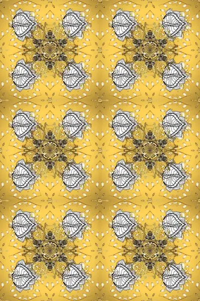 Doğu tarzı arabesk. Raster illüstrasyonu. Altın elementli gri, bej ve sarı renkler. Raster altın desen. Kusursuz altın desenli bukleler..