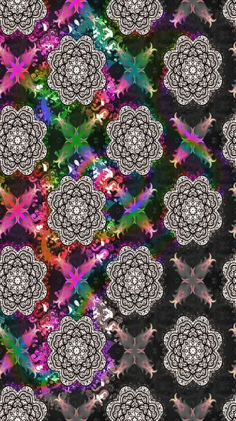 Gri renkli etnik çiçekli zarif eskiz deseni. Raster Çiçek İllüstrasyonu güzel tekstil..