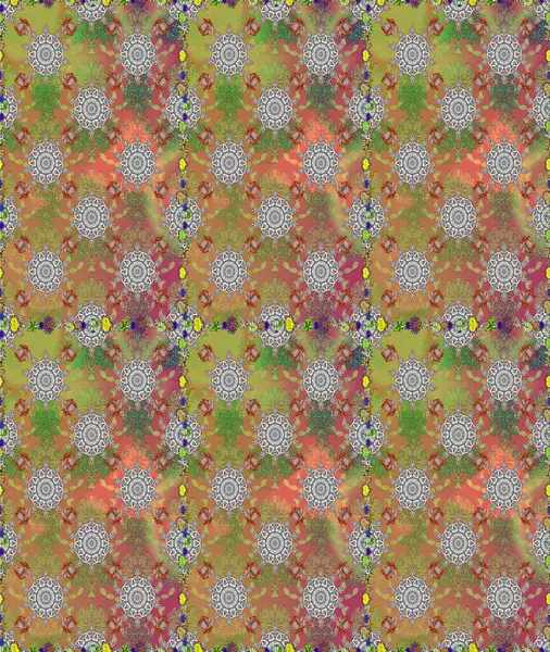 Asya tekstil tarzında. Raster illüstrasyonu. Kusursuz çiçek deseni. Düz Çiçek Elementleri Tasarımı. Renkli Bahar Temalı Kusursuz Arkaplan. Güzel kumaş deseni.