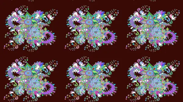 Süslü kumaş deseni. Düz Çiçek Elementleri Tasarımı. Raster illüstrasyonundaki çiçek desenli çizim. Renkli Bahar Teması çizim şablonu.