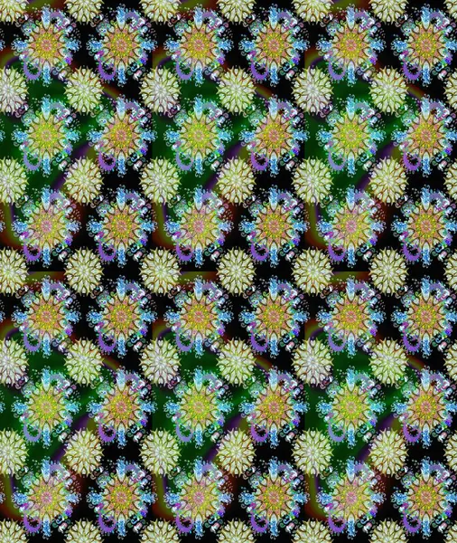 Raster illüstrasyonu. Düz Çiçek Elementleri Tasarımı. Renkli Bahar Temalı Kusursuz Arkaplan. Tarafsız ve yeşil renklerde zarif çiçekli suluboya.