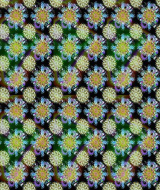 Raster illüstrasyonu. Düz Çiçek Elementleri Tasarımı. Renkli Bahar Temalı Kusursuz Arkaplan. Tarafsız ve yeşil renklerde zarif çiçekli suluboya.