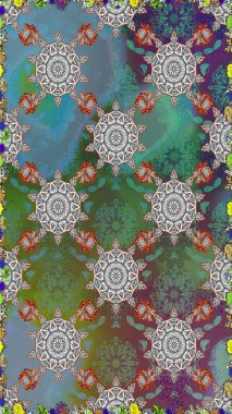 Çiçeksiz desenli nakış işlemeli gelincikler ve vadideki zambaklar. Tekstil tasarımı için yeşil renkli geleneksel halk çiçekleri buketi.