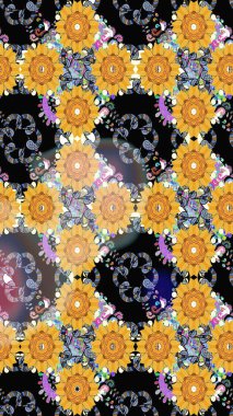 Sarı çiçekli eskiz deseni, suluboya çiçek deseni, sevimli çiçek, duvar kağıdı, kart veya kumaş için fayanslı. Raster - stok.