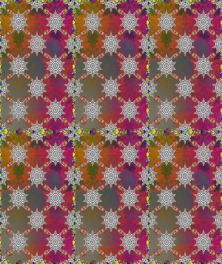 Raster illüstrasyonu. Gri ve kahverengi renklerde. Çiçek buketleriyle klasik tarzda kusursuz desen.