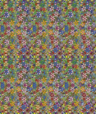 Raster illüstrasyonu. Kusursuz çiçek deseni. Raster illüstrasyonu. Asya tekstil tarzında. Yeşil ve nötr renkte çiçekler.