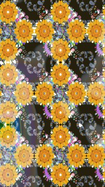 Renkli çizim kalıbı. Çiçek arkaplan. Çiçek duvar kâğıdı. Raster illüstrasyonu. Sarı renkli şirin tekstil.