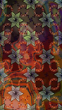 Kahverengi ve yeşil renkli çiçekler. Düz Çiçek Elementleri Tasarımı. Raster Illustrasyon 'da moda olmayan çiçek deseni. Renkli Yaz Temalı Kusursuz Arkaplan.