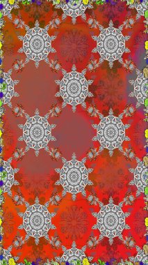 Düz Çiçek Elementleri Tasarımı. Renkli Bahar Temalı Kusursuz Arkaplan. Raster illüstrasyonunda kusursuz çiçek deseni. Kahverengi ve kırmızı renkte çiçekler.