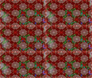 Düz Çiçek Elementleri Tasarımı. Kırmızı renkte çiçekler. Sevimli çiçek raster deseni. Renkli Bahar Teması Kusursuz Arkaplan.