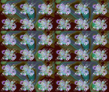 Çiçekli çizim şekli. Renkli Bahar Teması eskiz kalıbı. Kahverengi renkli çiçekler. Düz Çiçek Elementleri Tasarımı.