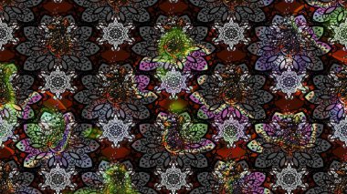 Raster illüstrasyonu. El çizimi. Çiçekli, yapraklı, çiçek desenli çizim..