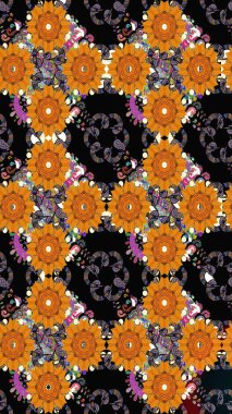 Çiçekli yaz çiçekleri. Küçük çiçekte güzel bir desen. Küçük renkli çiçekler. Moda baskıları için zarif bir şablon. Motley illüstrasyonu. Çizim.