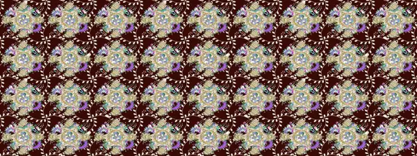 Kahverengi renkli güzel bir tekstil. Suluboya çiçekli çiçek deseni. Raster illüstrasyonu.