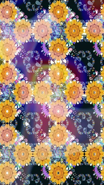 Raster illüstrasyonundaki çiçek desenli çizim. Bej renkte çiçekler.