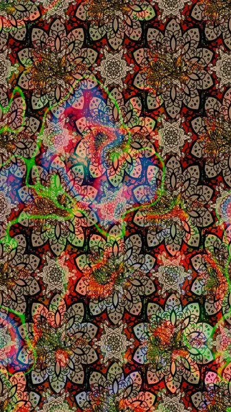 Raster çiçek desenli çiçek deseni, yapraklar, dekoratif elementler, sıçrama, lekeler, el çizimi kontur çizgileri ve Doodle çizim stili, grafik raster çizim çizimi.