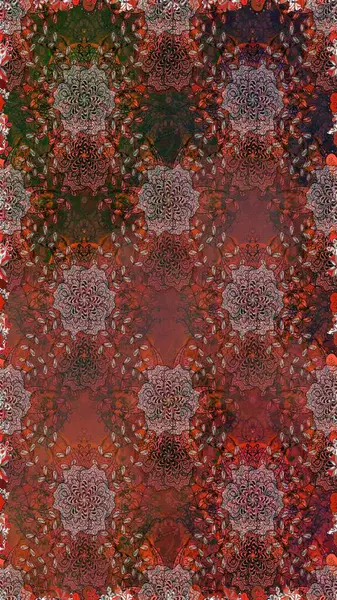 Parlak renkli fantezi çiçekleri, yapraklar, kahverengi renkli tomurcuklar, kahverengi. Çiçeksiz desenli, suluboya elle çizilmiş elementler..