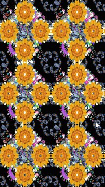 Gömlek baskısı için çiçek boyası. Çiçek desenli eskiz. Siyah renkte çiçekler.