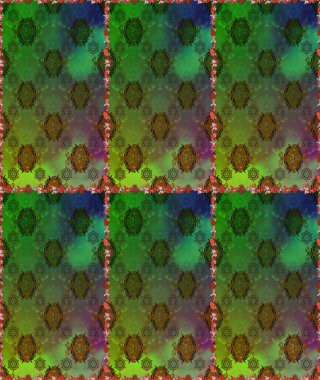 Çiçeksiz desenli, suluboya elle çizilmiş elementler. Parlak renkli fantezi çiçekleri, yapraklar, yeşil ve kahverengi renkli tomurcuklar yeşil ve kahverengi.