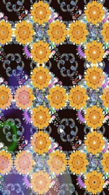 Çiçek sarısı çizim şekli. Raster çiçek izi. Klasik taslak çizimi. Raster Yumuşak kumaş deseni.