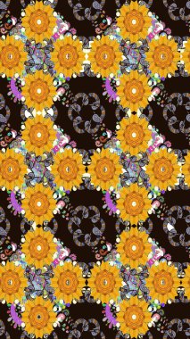 Güzel çiçek deseni. Sarı renkli çiçekler. Renkli Bahar Teması eskiz kalıbı. Düz Çiçek Elementleri Tasarımı.