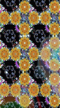 Çiçek buketleriyle klasik bir eskiz şekli. Raster illüstrasyonu. Siyah renklerde.