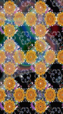 Çiçekli karalama şeklinde Raster çiçek deseni. Yumuşak, bahar çiçekli arka plan. Siyah renkte çiçekler.