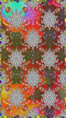 Etnik Mandala havlusu. Kusursuz süs izi. Tebrik kartı geçmişi, boyama kitabı, arkaplan ve tekstil için kullanılabilir. Raster Henna tarzı. Sınır Hindistan çiçek desenli paisley patentli.