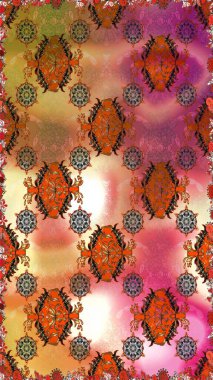 Raster floral pattern in doodle style with flowers. Flowers on brown and orange colors. Gentle, tender floral background.