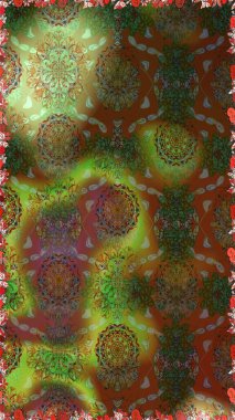 3 boyutlu çiçekler, pürüzsüz. Kahverengi ve yeşil renklerde. Raster illüstrasyonu.