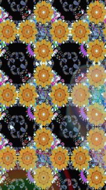 Çiçek buketleriyle klasik bir eskiz şekli. Raster illüstrasyonu. Siyah renklerde.