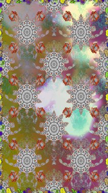 Raster illüstrasyonunda kusursuz çiçek deseni. Renkli Bahar Temalı Kusursuz Arkaplan. Düz Çiçek Elementleri Tasarımı. Gri ve kahverengi renkte çiçekler.