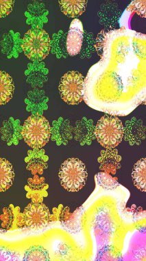 Parlak renkli çiçekli ve yeşil yapraklı harika bir çiçek deseni. Halk tarzı. Moda baskıları için zarif bir şablon. Modern çiçek arkaplanı.