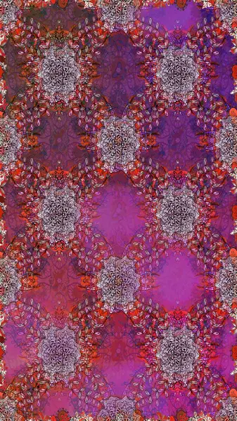 Çiçek duvar kâğıdı. Raster illüstrasyonu. Çiçek arkaplan. Mor ve kahverengi renkli şirin tekstil. Renkli, pürüzsüz desen.