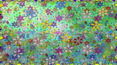 Renkli unsurlarla hareketli arka plan görüntüleri. Çiçekler. Eski model. Bayrak tarzı. Video kaydı. Şablon. Döngü. Kusursuz.