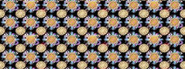 Siyah ve bej renkli çiçekler. Raster illüstrasyonu. Asya tekstil tarzında. Raster illüstrasyonu. Kusursuz çiçek deseni.