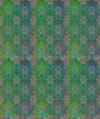 Raster hisseleri. Suluboya, elle çizilmiş. Çiçekler yeşil ve maviye. Kusursuz arkaplan deseni.