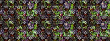 Düz Çiçek Elementleri Tasarımı. Çiçek desenli çizim. Asya tekstil tarzında. Raster illüstrasyonu. Güzel kumaş deseni. Renkli Bahar Teması çizim şablonu.