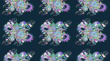 Hediye ambalaj kağıdı, tebrik kartları, posterler ve pankart tasarımı. Raster düz çiçek çizim deseni. Mavi renkte çiçekler.