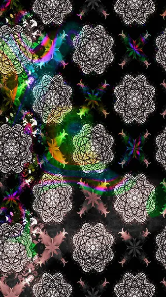 Siyah çiçekli eskiz deseni, suluboya çiçek deseni, sevimli çiçek, duvar kağıdı, kart ya da kumaş için fayanslı. Raster - stok.