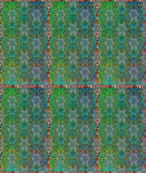 Raster hisseleri. Suluboya, elle çizilmiş. Çiçekler yeşil ve maviye. Kusursuz arkaplan deseni.