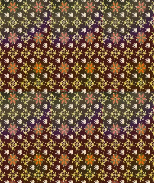 Düz Çiçek Elementleri Tasarımı. Renkli Bahar Teması eskiz kalıbı. Sevimli çiçek raster deseni. Kahverengi renkte çiçekler.